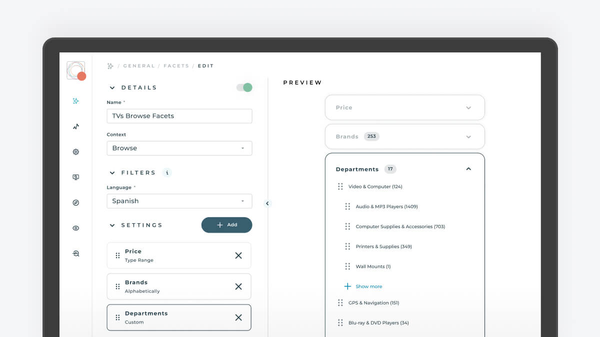 Facets management tool in Playboard