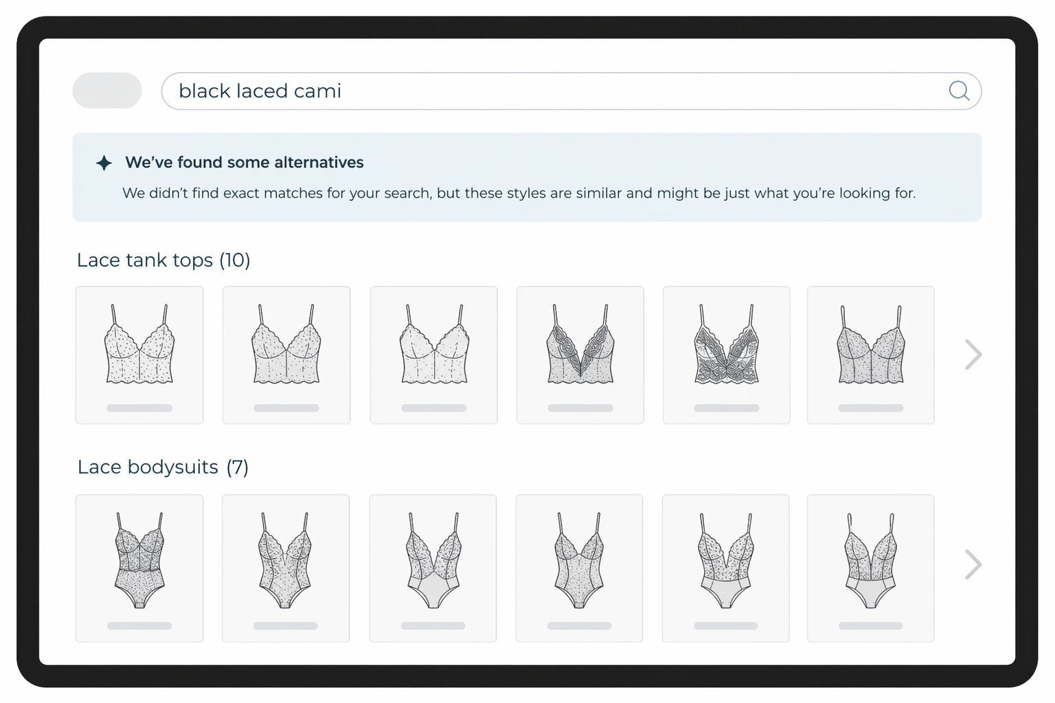 AI Carousels example in a dead-end search in a commerce store